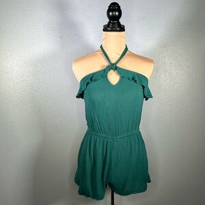 Aeropostale green ruffle halter keyhole summer vacation causal romper sz S